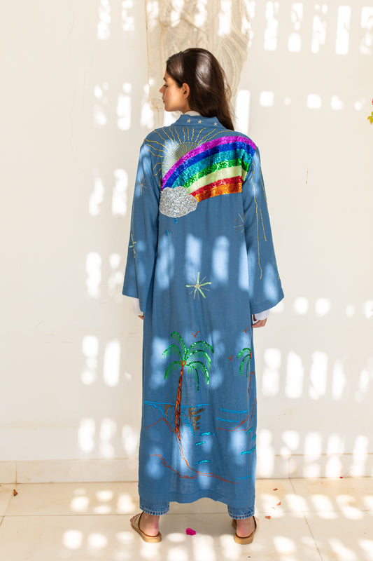 Arc-en-ciel - Kimono en lin brodé