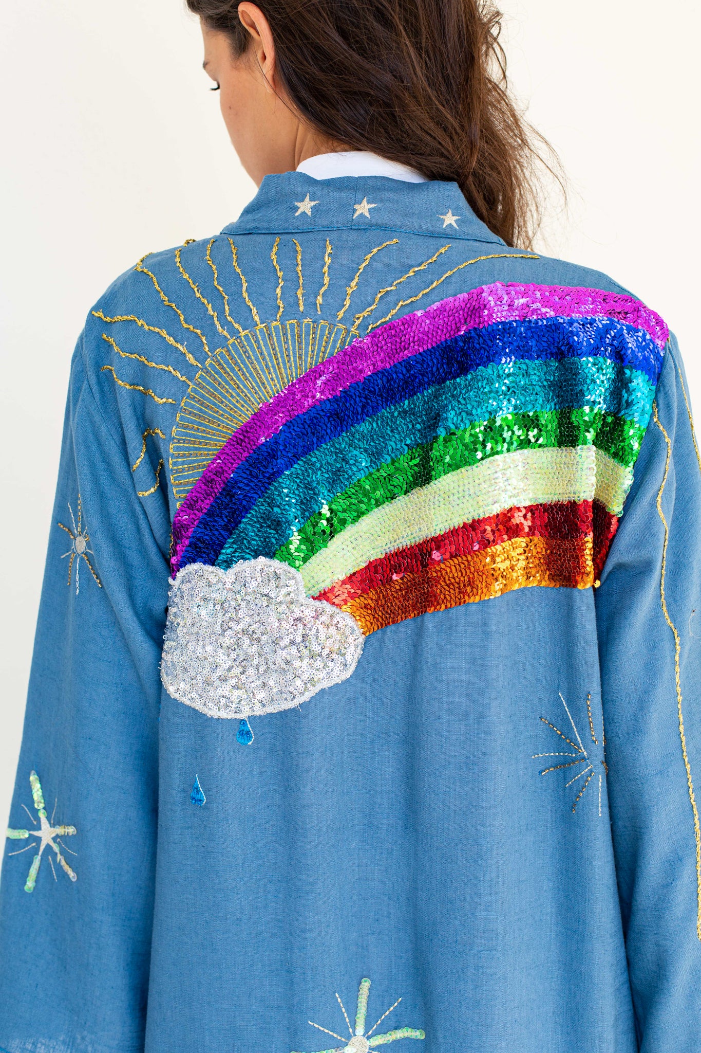 Rainbow - Embroidered Linen Kimono
