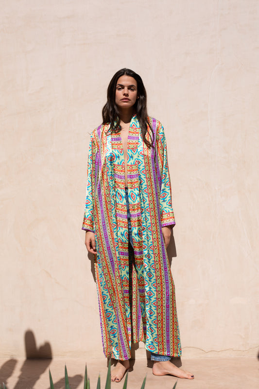 Warda - Kimono Long Soyeux Multicolore