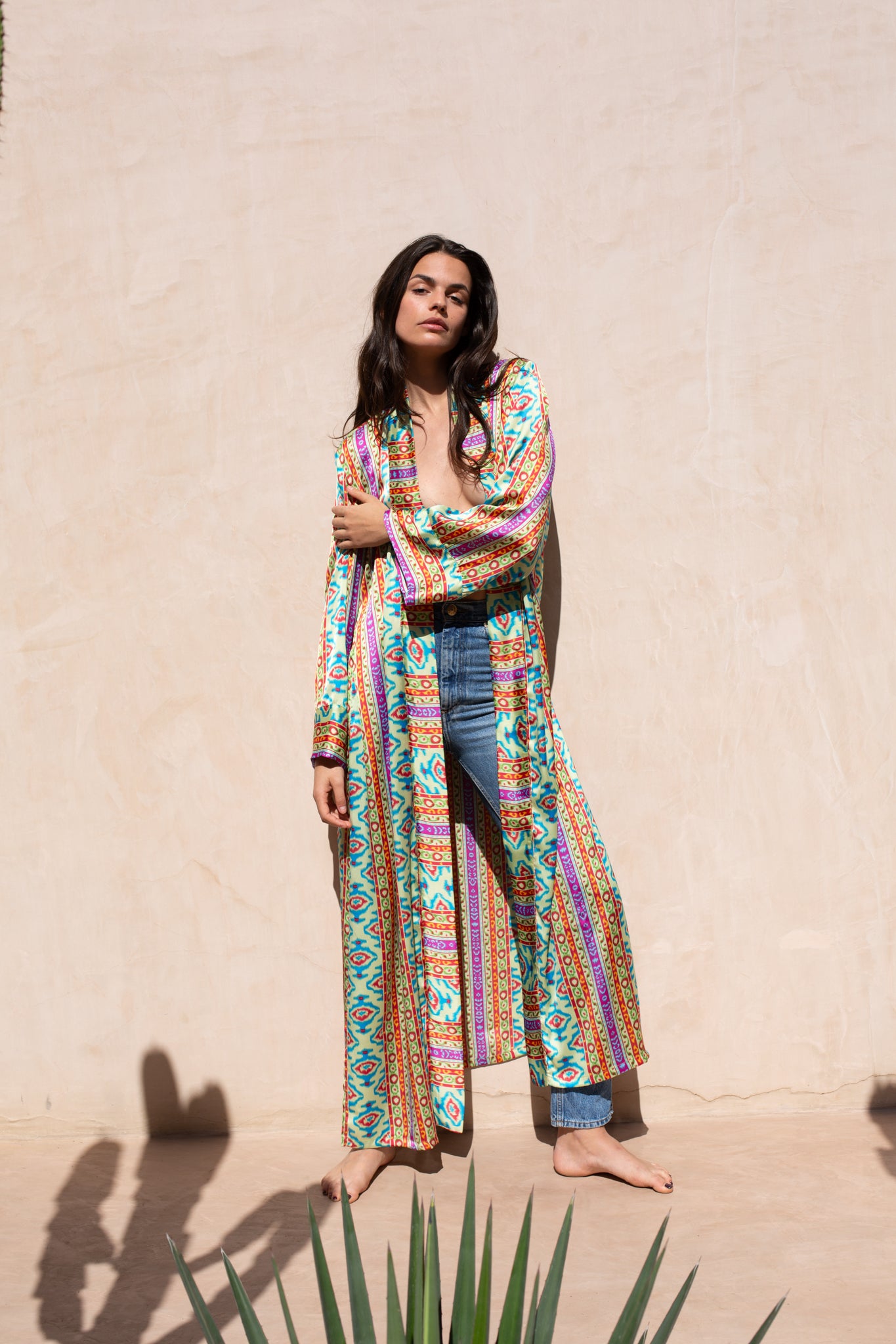 Warda - Long Silky Multicolor Kimono
