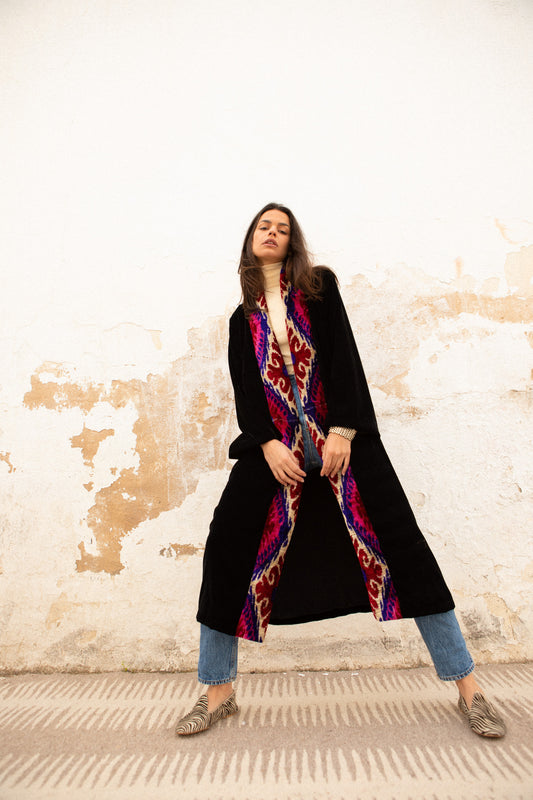 Azel- Silk Velvet & Ikat Coat